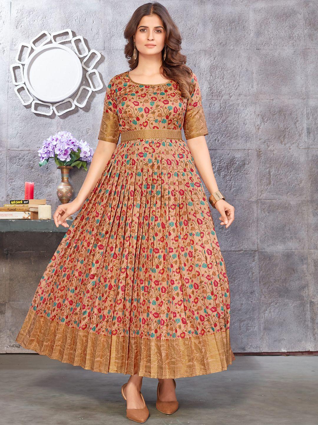 chansi printed silk fit & flared ethnic dress comes with a belt