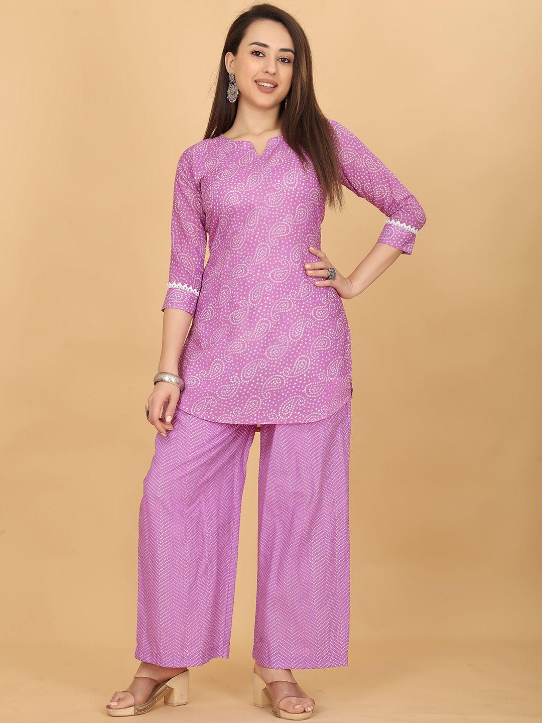 chansi printed v-neck tunic with printed palazzos co-ords