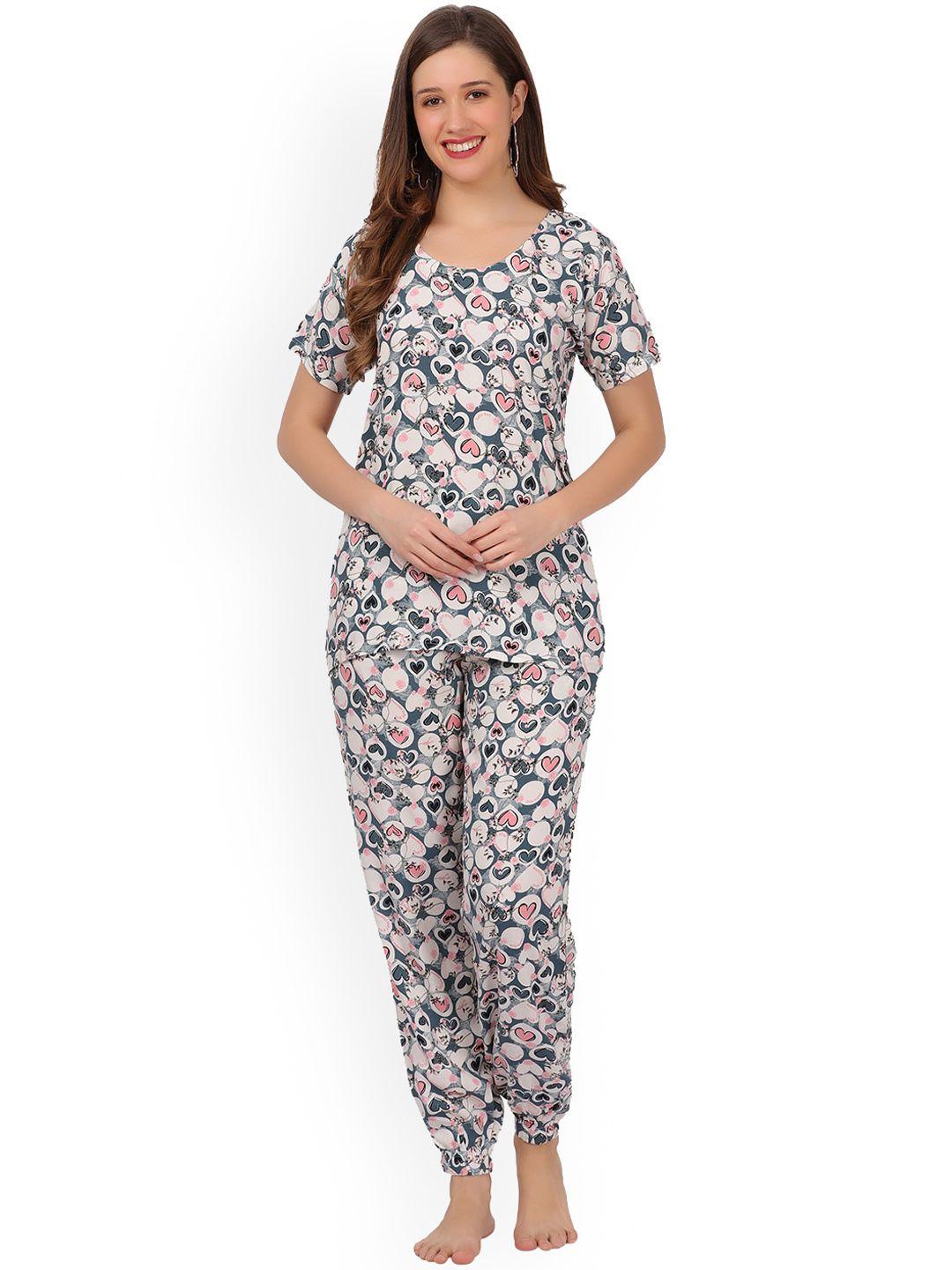 chanting blue printed modal night suit