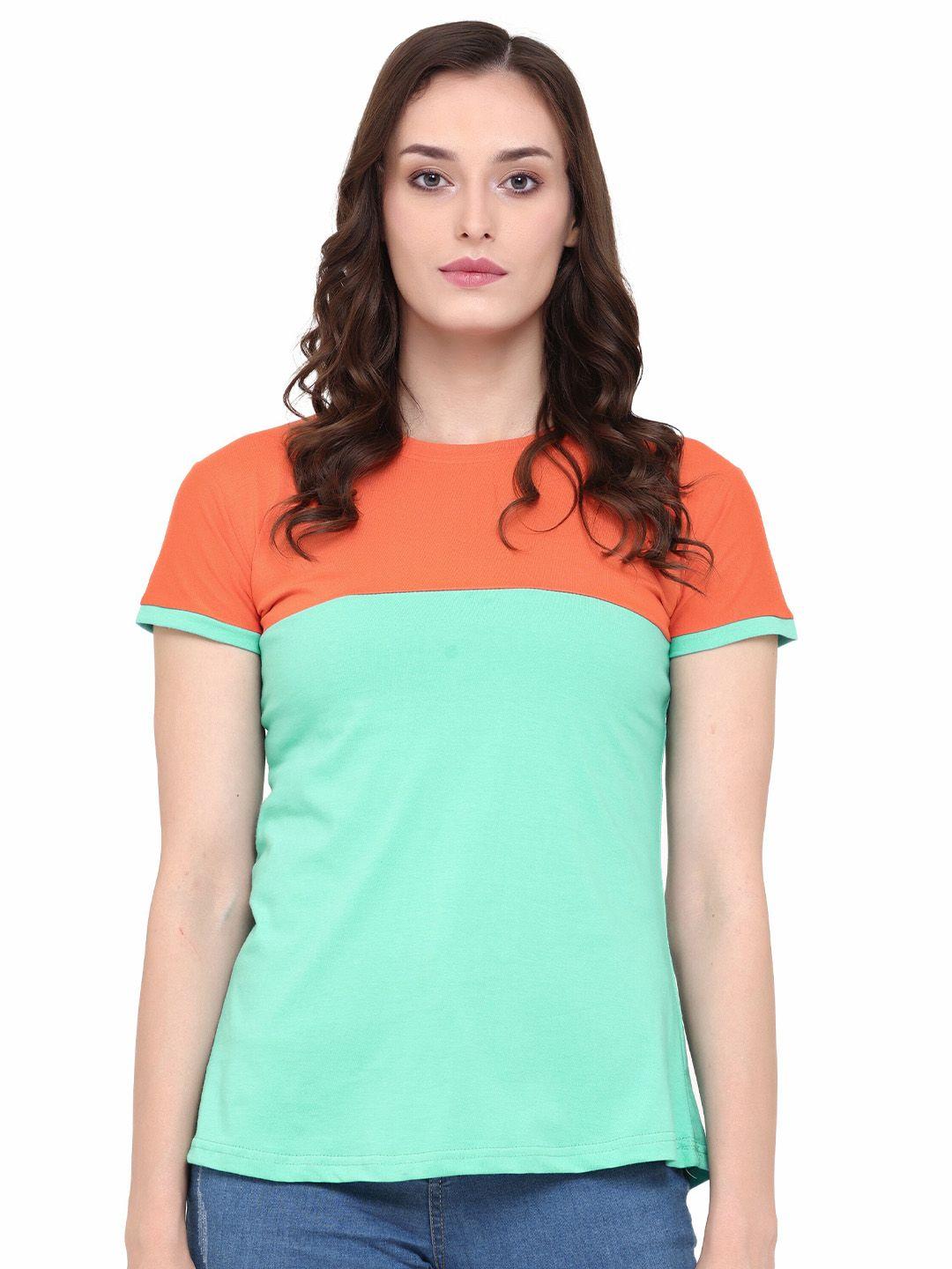 chanting blue colourblocked cotton round neck t-shirt