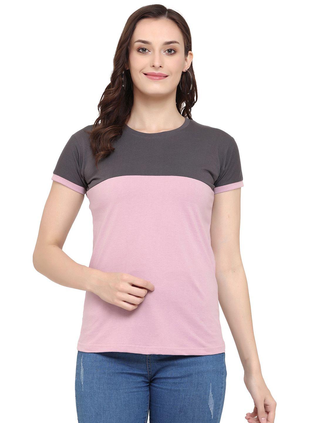 chanting blue colourblocked cotton round neck t-shirt