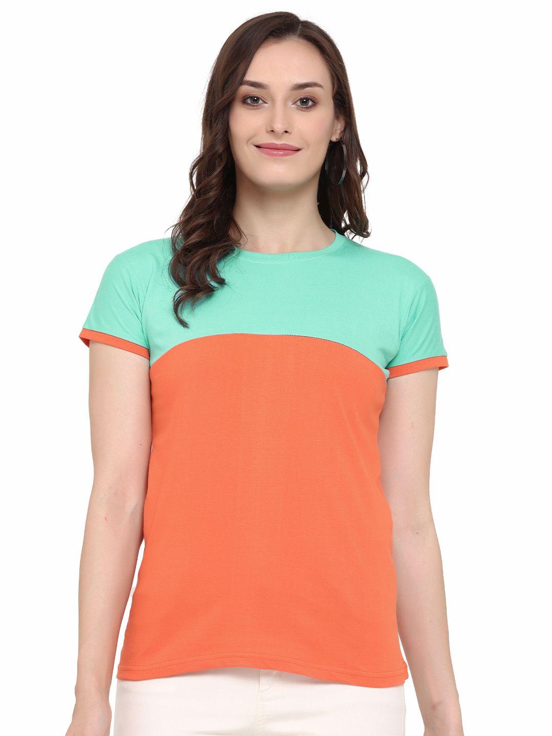 chanting blue colourblocked cotton round neck t-shirt