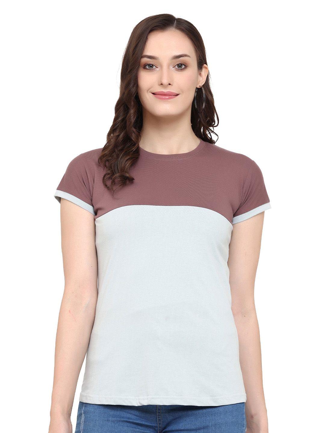 chanting blue colourblocked cotton round neck t-shirt