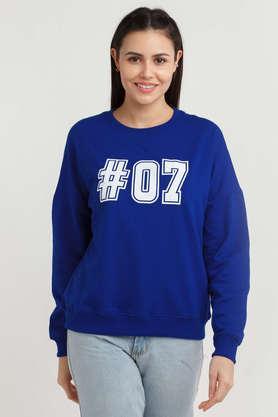 character print hooded cotton women's casual wear sweatshirt - blue