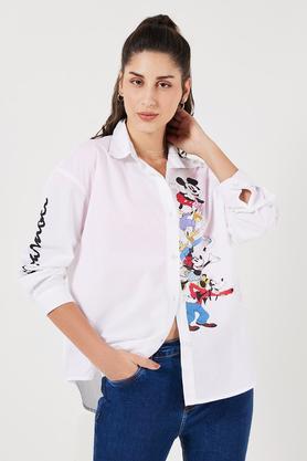 character print collared cotton women's casual wear shirt - white