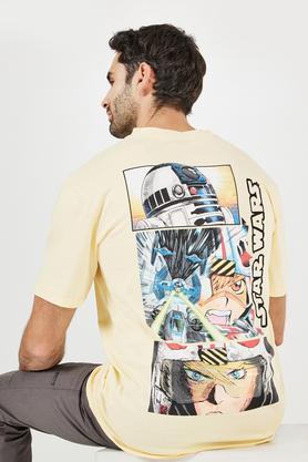 character print jersey round neck men's t-shirt - yellow