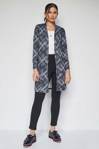 charcoal check casual full sleeves women regular fit jacket