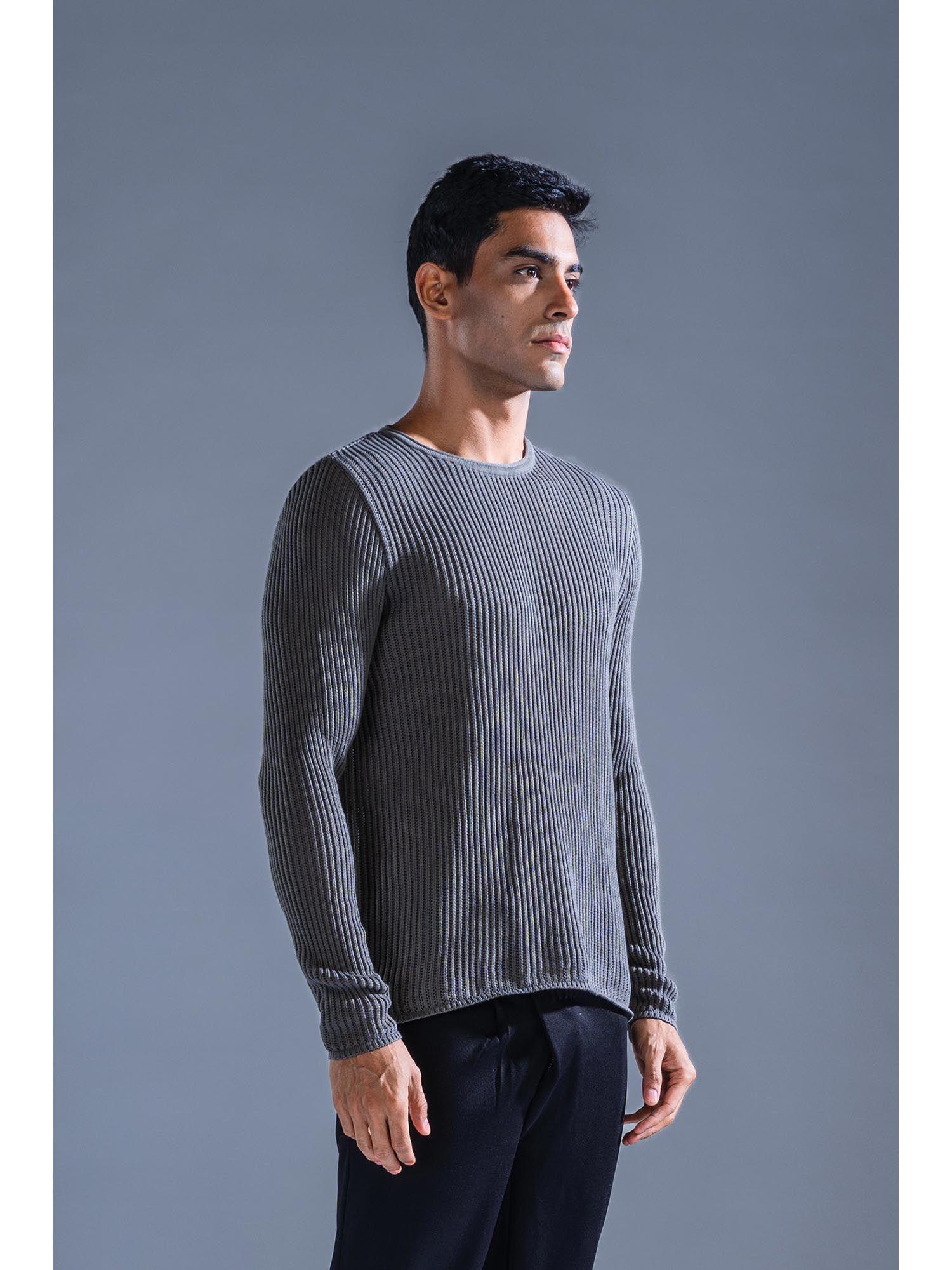 charcoal grey cotton knit sweater mesh knit-sweater