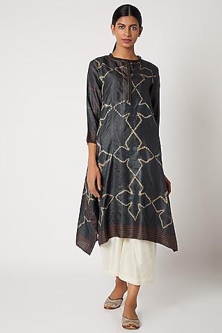 charcoal grey kantha embroidered tunic