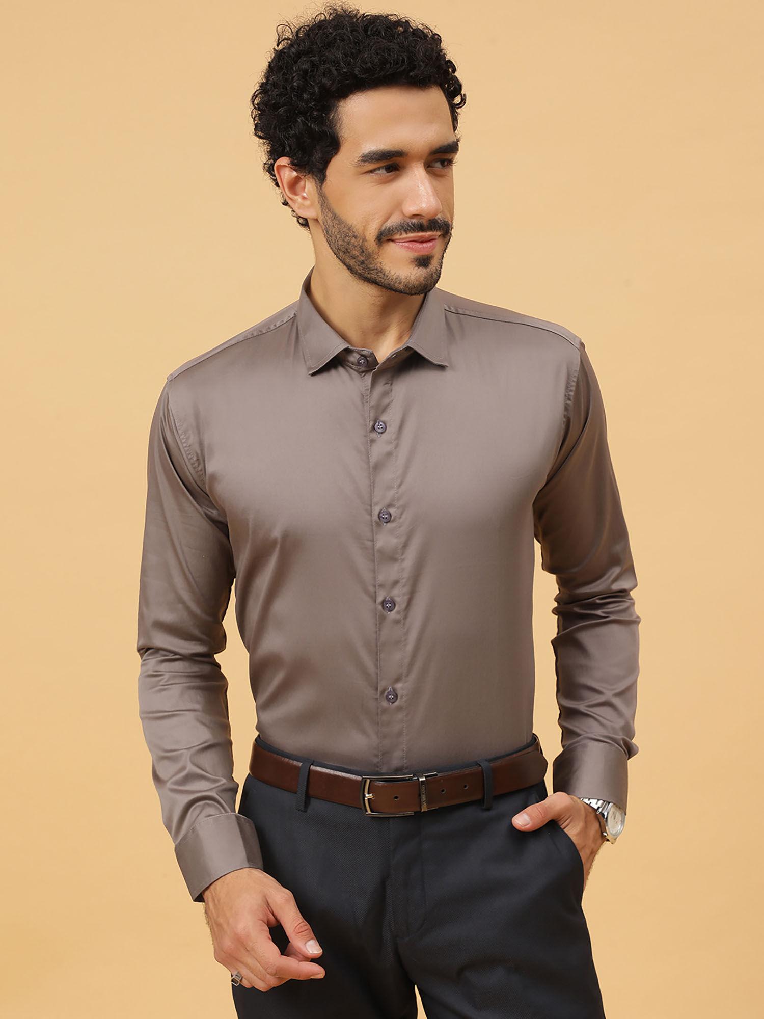 charcoal grey sustainable egyptian giza cotton party wear formal shirt
