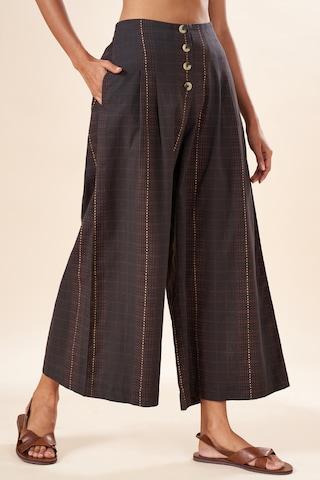 charcoal print full length  casual women flared fit  culottes