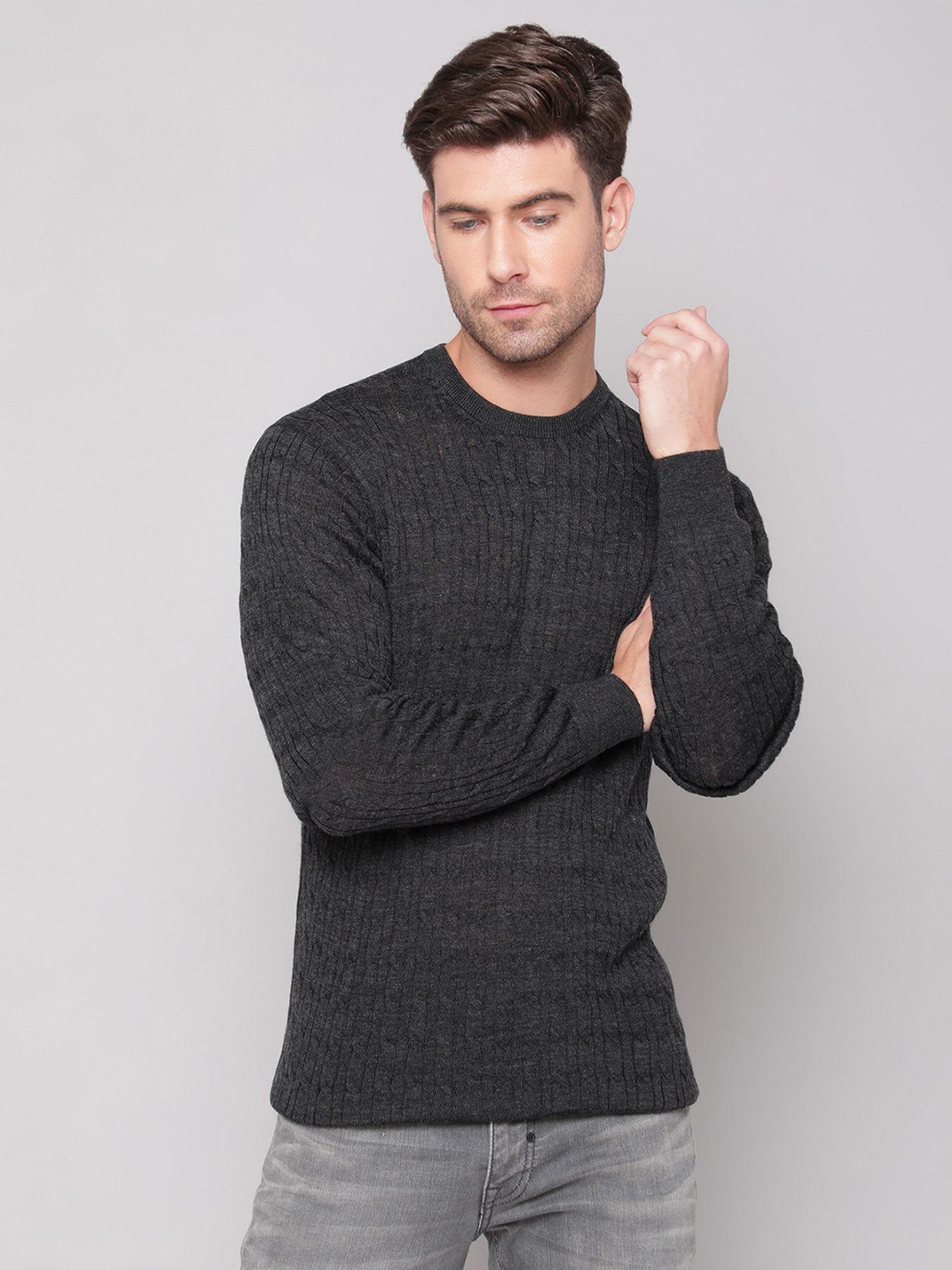charcoal solid round neck sweater