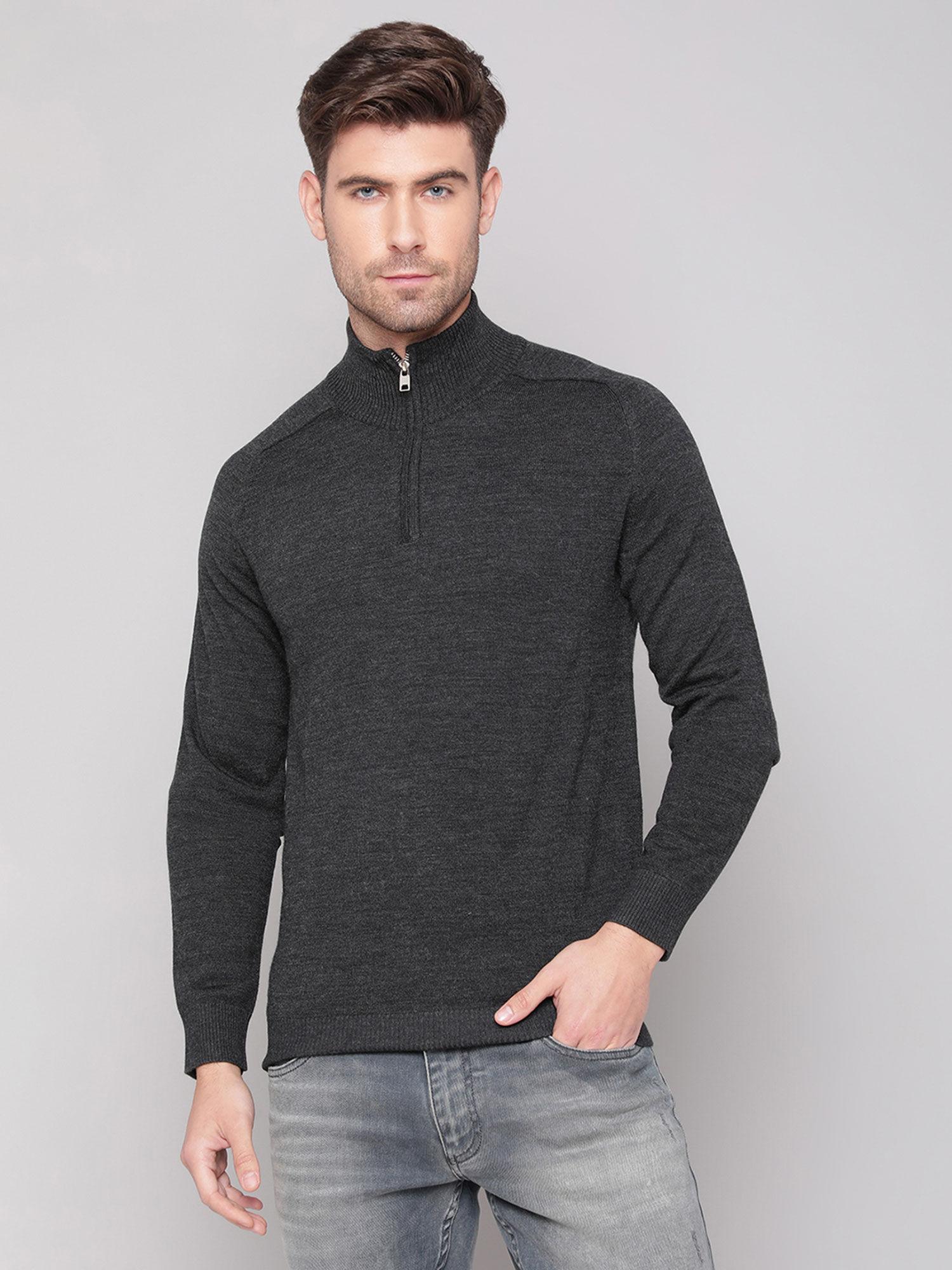 charcoal solid round neck sweater