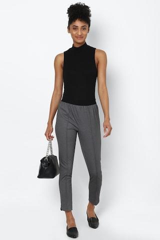 charcoal textured ankle-length casual women regular fit trouser