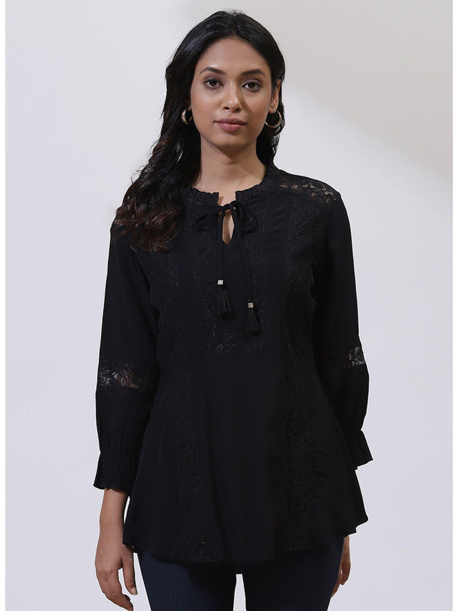 charcoal black lace a line kurti