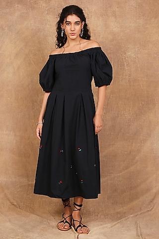 charcoal black organic cotton off-shoulder maxi dress