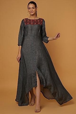 charcoal blue embroidered dress
