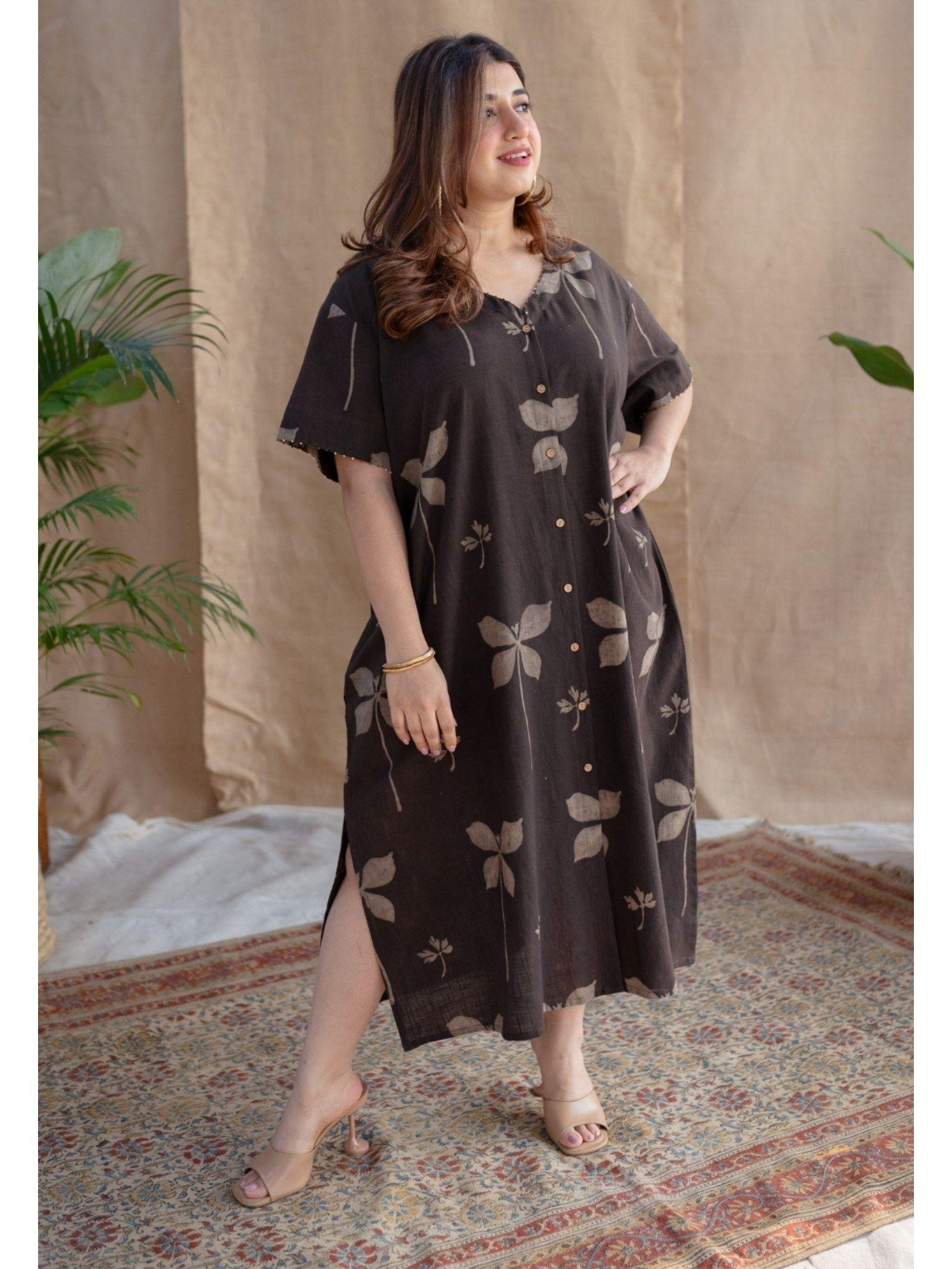 charcoal dabu slub cotton hand dress