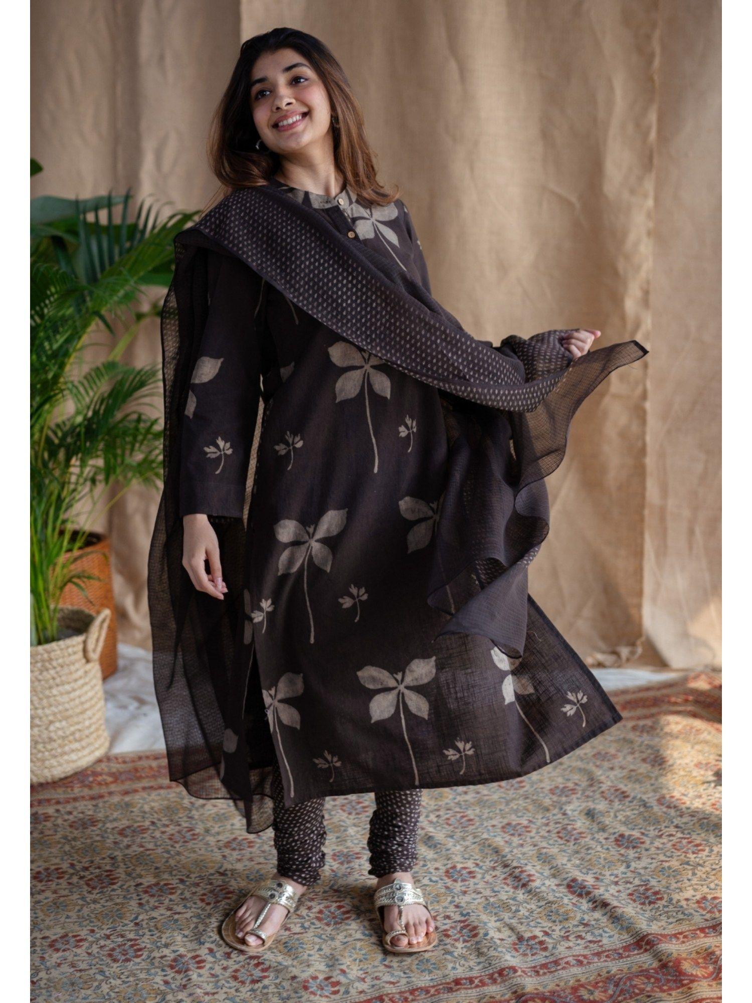 charcoal dabu slub cotton kurta