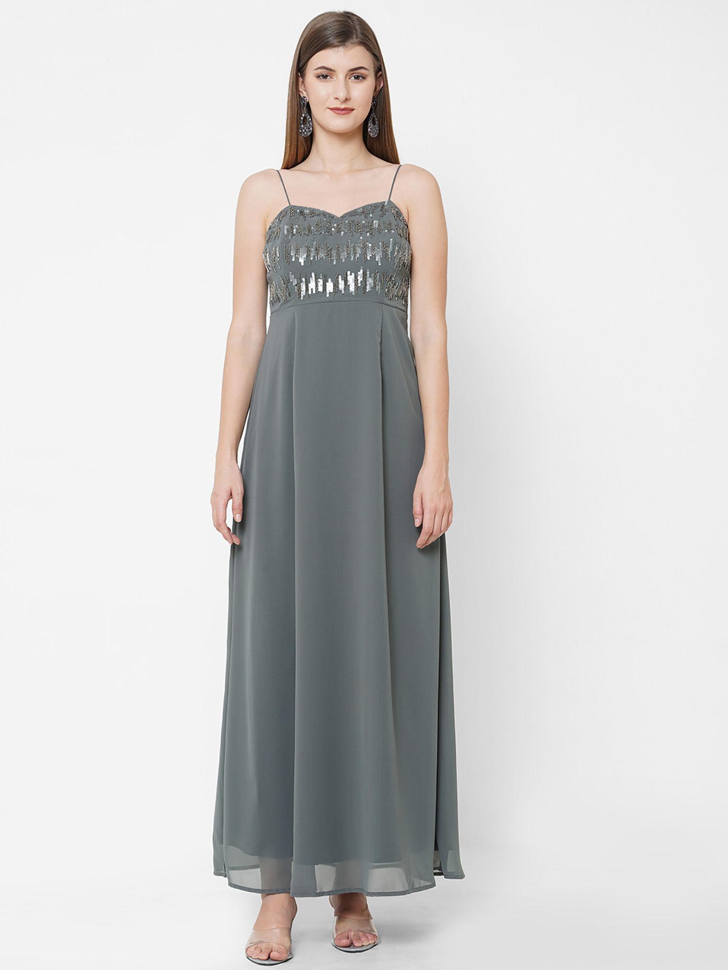 charcoal embriodered maxi dress