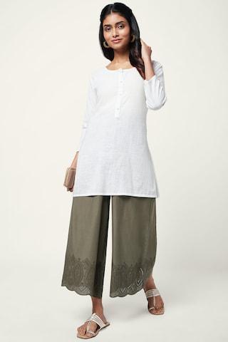 charcoal embroidered ankle-length casual women regular fit palazzo