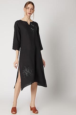 charcoal grey embroidered long tunic