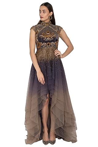 charcoal grey embroidered shaded dress