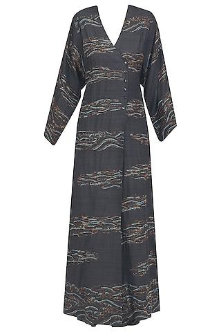 charcoal grey embroidered sonjal kimono dress
