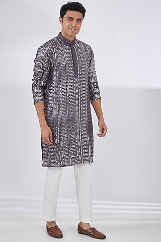 charcoal grey georgette chikankari embroidered kurta set