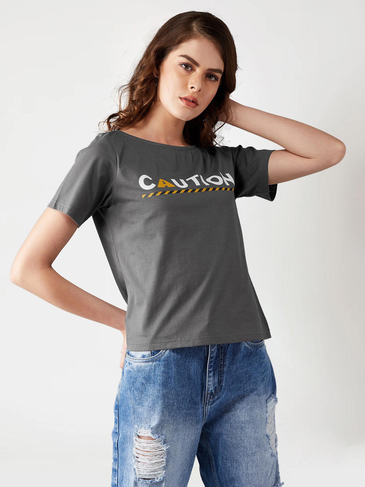 charcoal grey printed cropped t-shirt