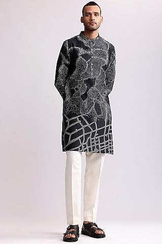 charcoal grey silk printed kurta
