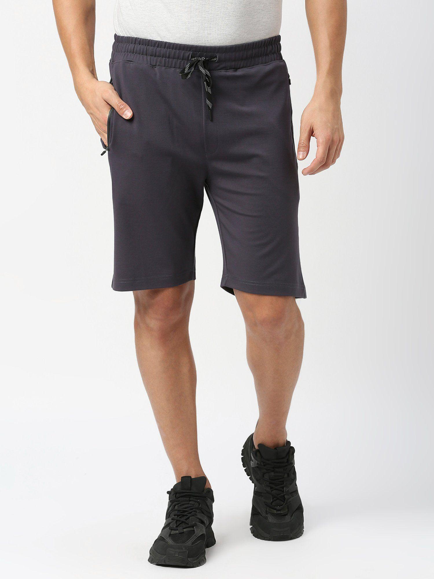 charcoal grey tencel lycra shorts with zipped pocket