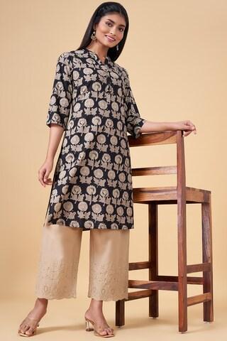 charcoal print casual women regular fit kurtas