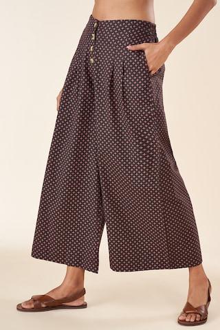 charcoal print full length  casual women flared fit  culottes