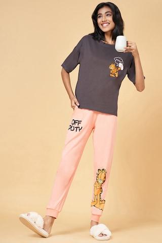 charcoal print full length  sleepwear women comfort fit  t-shirt & pyjama set
