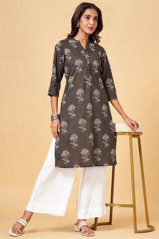 charcoal print knee length  casual women regular fit  kurta