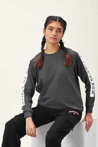 charcoal printed active wear full sleeves round neck women regular fit sweatshirt