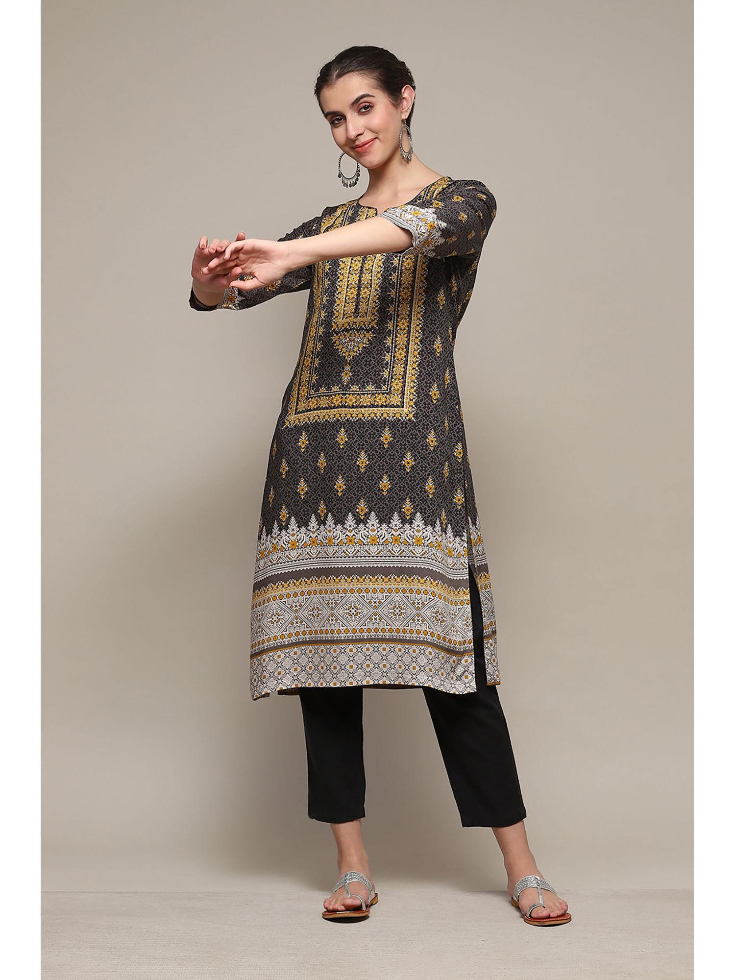 charcoal rayon straight printed kurta