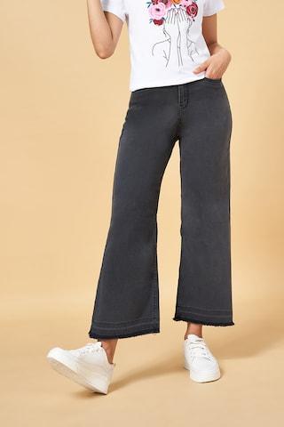 charcoal solid ankle-length casual women flared fit jeans
