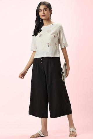 charcoal solid ankle-length casual women regular fit culottes