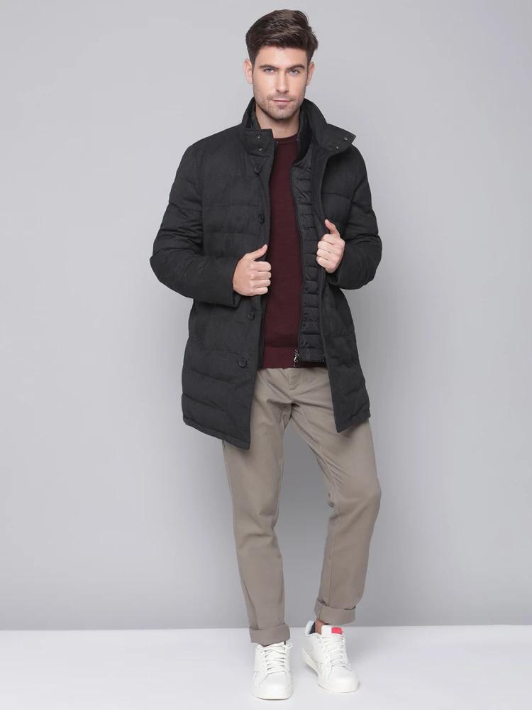 charcoal solid high neck jacket