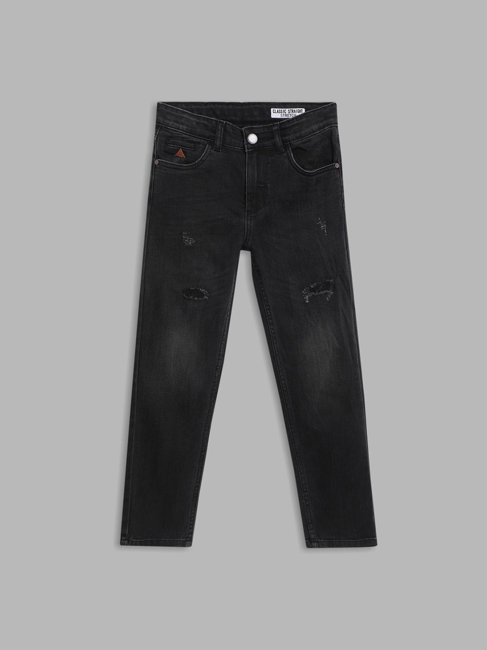 charcoal solid straight fit jeans