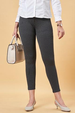 charcoal stripe jacquard women slim fit treggings