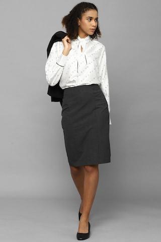 charcoal textured knee length casual women regular fit skirt