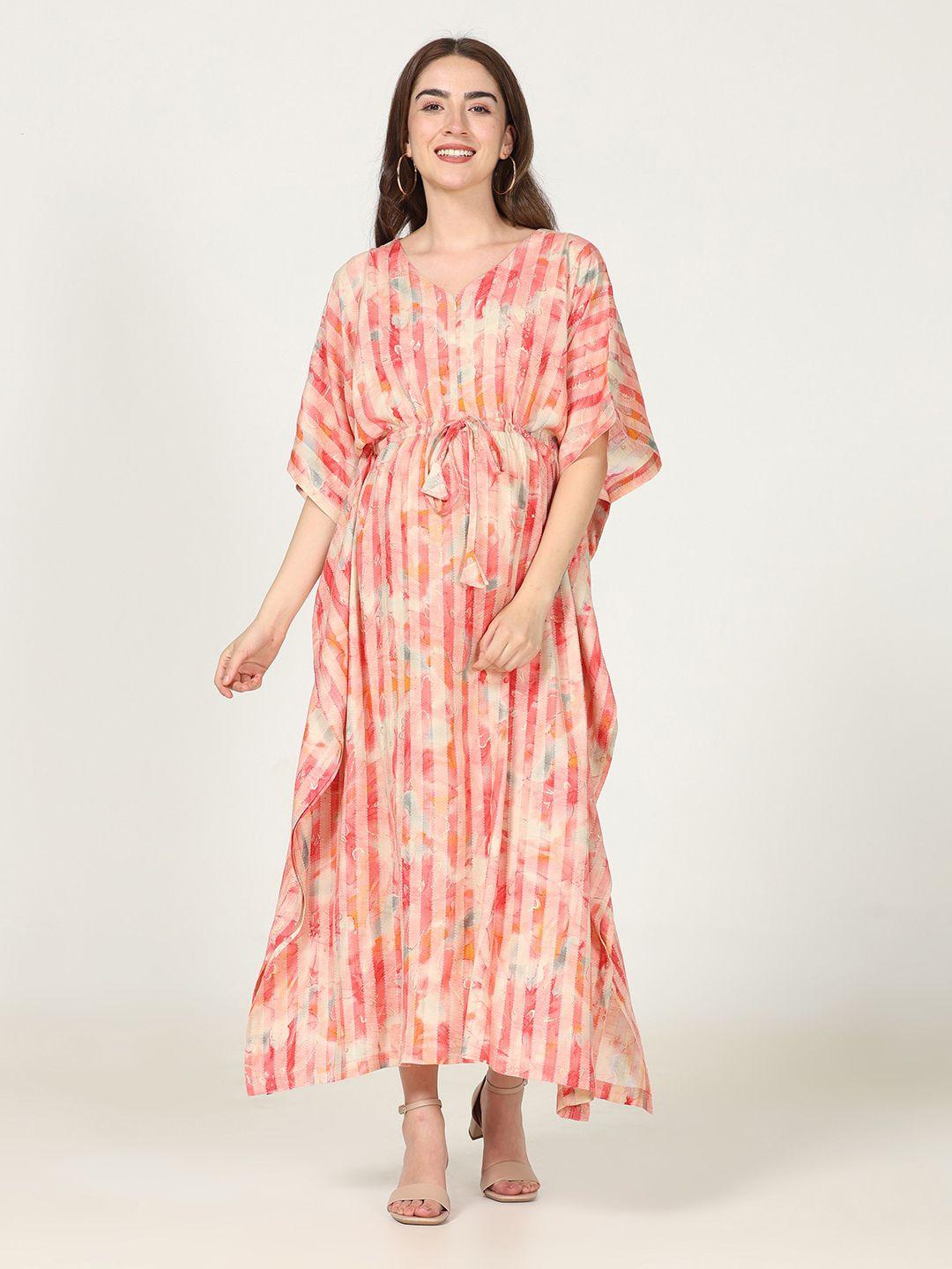 charismomic pink print kimono sleeve maternity kaftan maxi dress