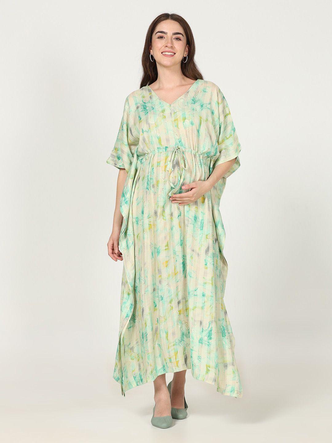 charismomic sea green floral print maternity kaftan maxi dress