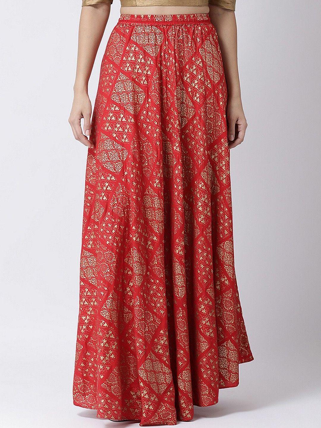 charitra-ethnic-motifs-block-printed-flared-maxi-skirt