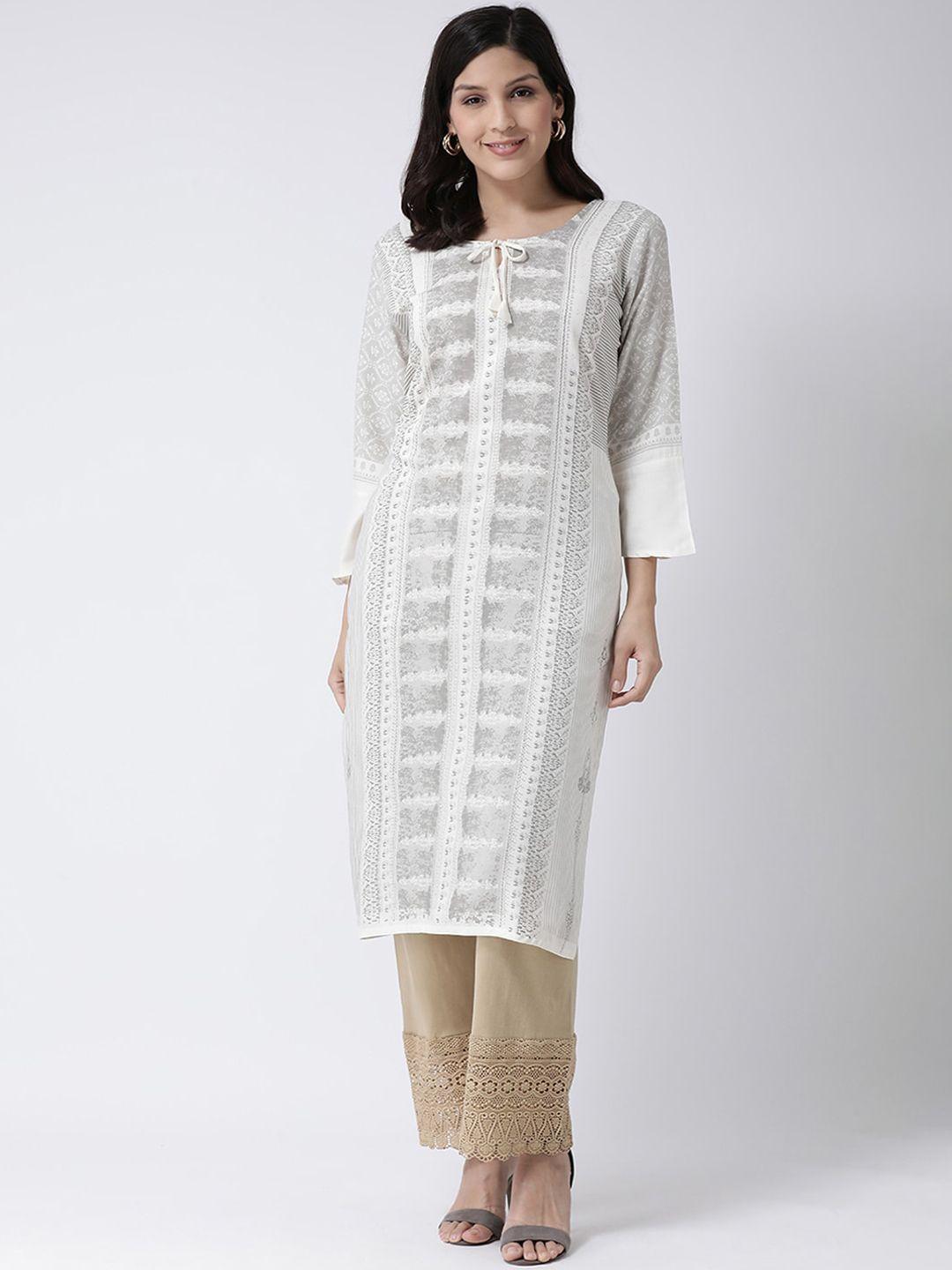 charitra ethnic motif printed tie up neck straight kurta