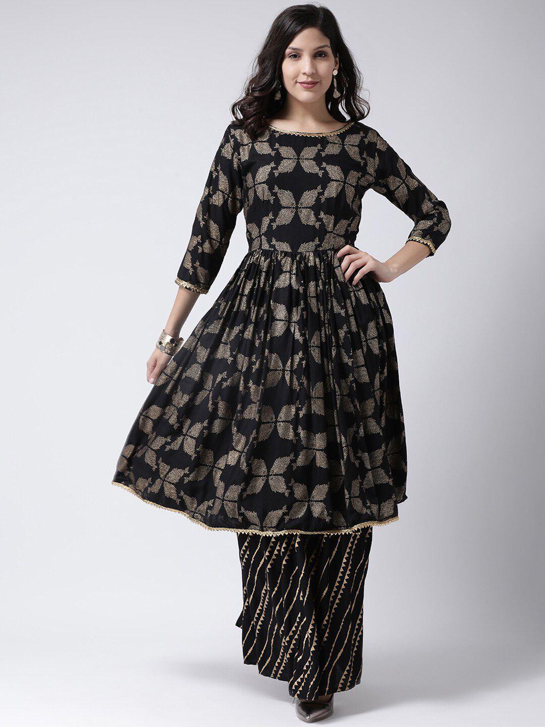 charitra ethnic motifs printed gotta patti kurta with palazzos