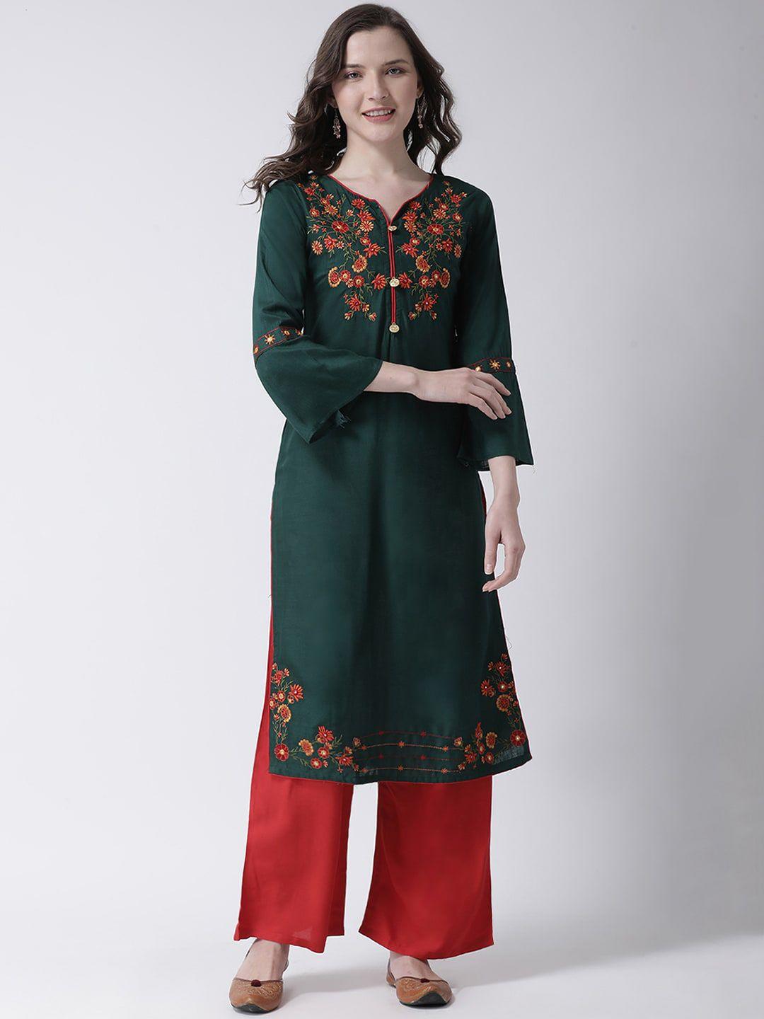 charitra floral embroidered notch neck kurta with palazzos